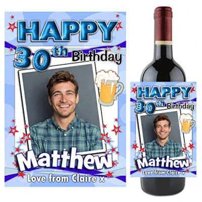 Image of Personalised Wine Champagne Bottle Photo Label 18th 21st 30th 40th 50th 60th 70th 80th Happy Birthday Gift Idea N69