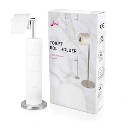 Image of Toilet Roll Holder Free Standing Bathroom Accessory Stainless Steel Paper Stand Storage Dispenser Holds 5 Rolls on