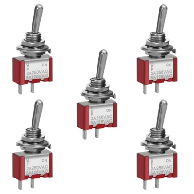Image of Heschen Miniature Toggle Switch MTS 101 ON OFF SPST 2 Pin, 2A 250V, 5A 120V, Pack of 5