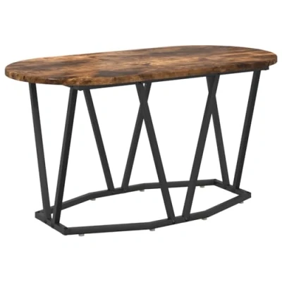 Image of vidaXL smoked oak coffee table rectangular solid wood design with modern metal zigzag base for living room