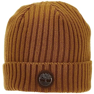 Image of Timberland Men&#039;s Gerippte Uhrenkappe mit Logoplatte Cold Weather Hat, Wheat, One Size