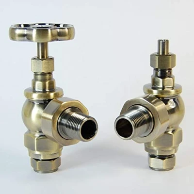 Image of Plumbers Choice Rosa Angled Traditional Manual Radiator Valves Antique Brass