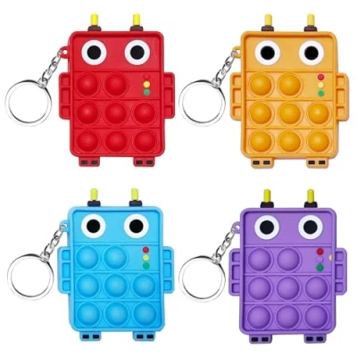Image of Steemjoey 4 PCS Fidget Keyring, Mini Pop Keyring Keychain, Party Bag Fillers Bubble Poppet Sensory Toy, Robots Squeeze Keychain Anxiety Stress Relief, Favour Birthday Gifts for Kids