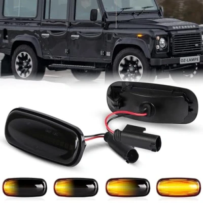 Image of OZ LAMPE LED Dynamic Side Indicator Compatible for Land Rover Discovery 2 Defender Freelander 1, 2Pcs Amber Car Turn Signal Light Smoked Lens, Canbus Error Free Sequential Marker Blinker