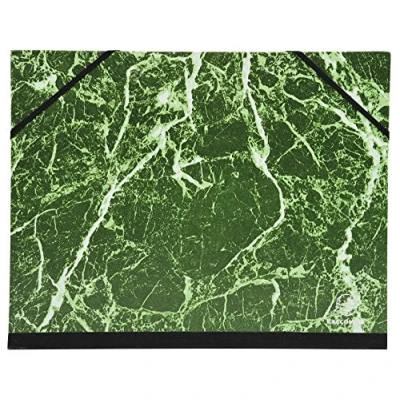 Image of Exacompta Ref 625E Portfolio with Ribbon A4 in Size, Elastic Strap Closure, White Interior Suitable for Transporting Artwork &amp; Documents Marbled Green