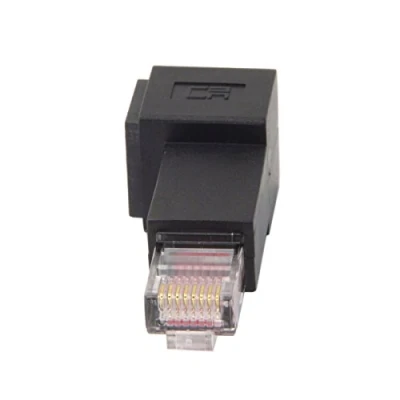 Image of Cablecc Right Angled 90 Degree 8P8C FTP STP UTP Cat 5e Male to Female LAN Ethernet Network Extension Adapter