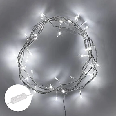 Image of Lights4fun Indoor Christmas String Fairy Lights with 100 White LEDs on 8m Clear Cable Plug in Rocker Switch