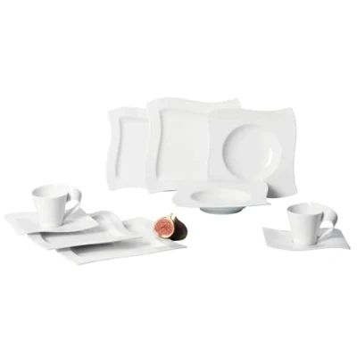 Image of Villeroy &amp; Boch NewWave Basic Table Set for up to 6 people, 30 pieces, Premium Porcelain, White