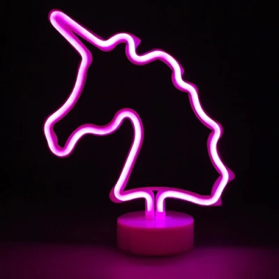 Image of simpa LED Novelty Neon Light UNICORN PINK Choose from various designs &amp; colours Ideal for your home, office desk or as a gift USB power cable included. Uses 3 x AA Batteries Not Supplied