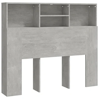 Image of vidaXL Headboard Cabinet Home Indoor Bedroom Bookcase Wooden Storage Bed Backboard Footboard Furniture Accessory Concrete Grey