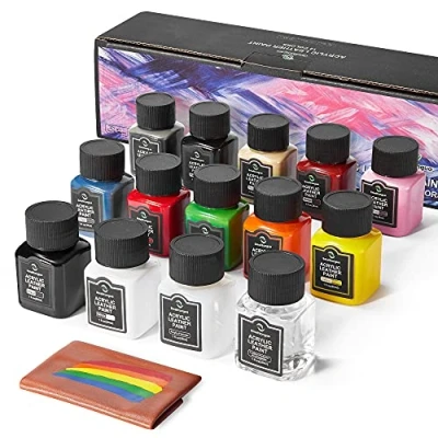 Image of Smalltongue 14 Original Colors Acrylic Leather Paint Kit for Shoes, Sneaker, Couches, Bags, Car Seat, Dye Set with Preparer and Deglazer