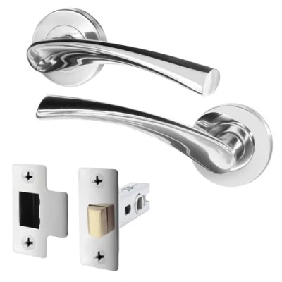 Image of EAI Chrome Door Handle Latch Set Round Internal Handles &amp; (64mm) Polished Lever on Rose Novoli Range