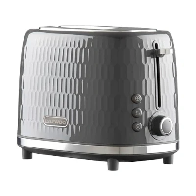 Image of Daewoo Hive Collection, 2 Slice Toaster, Easy Cleaning, Safety Features, Cord Storage, High Lift Lever, Browning Controls, Defrost, Reheat, Cancel Functions, Part Of A Grey