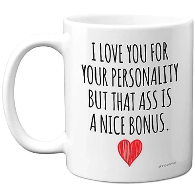 Image of Stuff4 Anniversary Mugs for Her I Love You Ass Bonus Mug Funny Birthday Gifts Girlfriend Wife Partner from Boyfriend Husband Valentines Present, 11oz Ceramic Dishwasher Safe