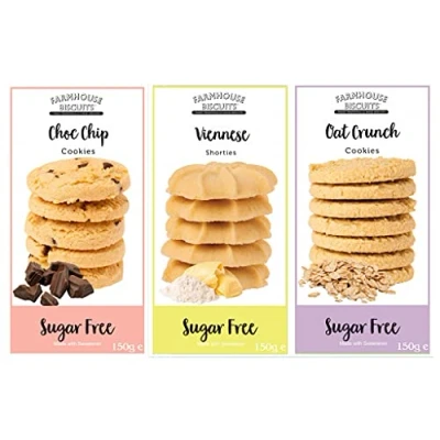 Image of Farmhouse Biscuits Sugar Free Bundle Pack of 3 Chocolate Chip Cookies 150g x 1, Viennese Shorties Oat Crunch 1