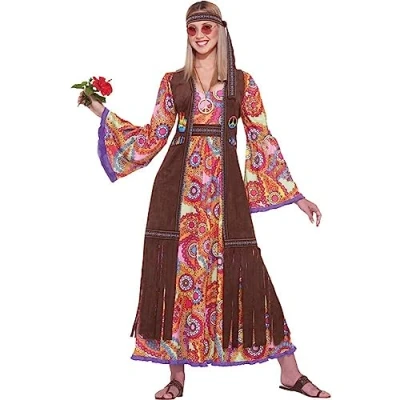 Image of Lpitoy 70s Fancy Dress for Women, Retro Hippie Clothes Set Women 60s 80s Carnival Halloween Cosplay Costumes Accessories