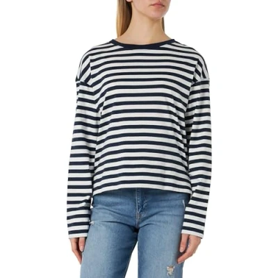 Image of Marc O&#039;Polo Denim Crewneck Striped Long sleeved top, Women&#039;s, Size: Medium, Multi/navy teal
