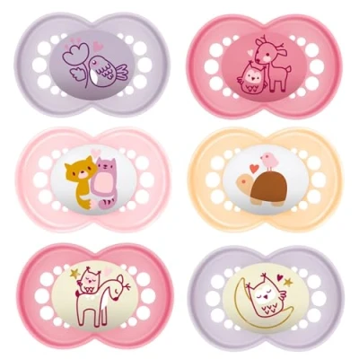 Image of MAM SkinSoft Silicone Soothers 6 16 months Day &amp; Night for Girls , pieces, 3 travel boxes