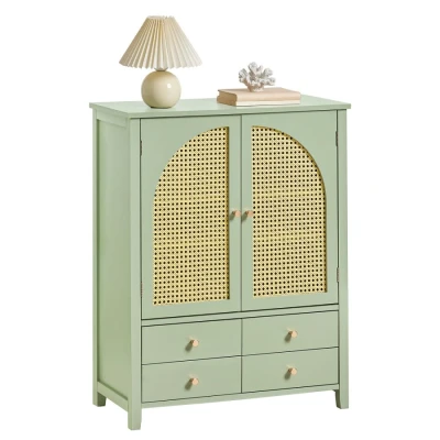 Image of Sideboard with 2 Doors and 4 Drawers, Hallway Shoe Cabinet Kitchen Dining Room Living Storage Cupboard Sideboard,FSB72 GR Sobuy