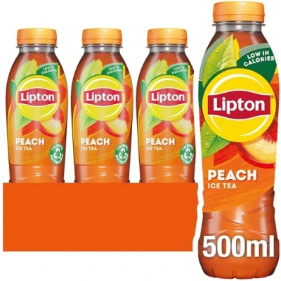 Image of Lipton​ Peach Bottled Ice Tea 500 ml​ (Pack of 24), Low Calorie​ Soft Drink​, 100% Black Extract​