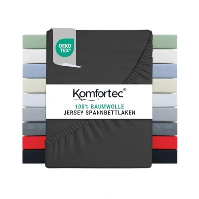 Image of Komfortec King Size Fitted Sheet 100% Cotton, 11 inch (30 cm) Deep Pocket Charcoal