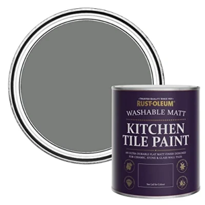 Image of Rust Oleum Grey water resistant Kitchen Tile Paint in Matt Finish Slate 750ml