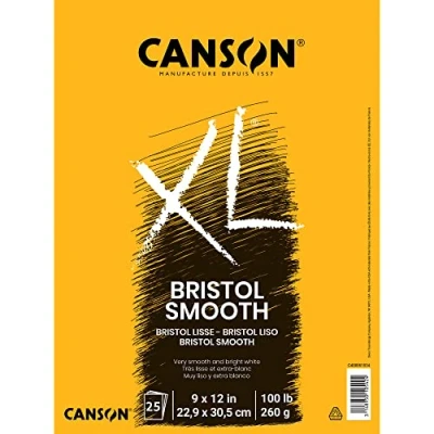Image of Canson XL Series Bristol Paper, Smooth, Foldover Pad, 9x12 inches, 25 Sheets (100lb/260g) Artist Paper for Adults and Students Markers, Pen Ink