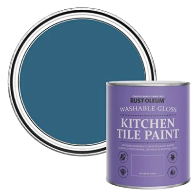 Image of Rust Oleum Blue Water Resistant Kitchen Tile Paint in Gloss Finish Cobalt 750ml