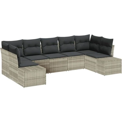 Image of vidaXL 7 Piece Garden Sofa Set with Cushions Light Grey Poly Rattan