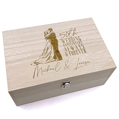 Image of ukgiftstoreonline 50th Wedding Anniversary Personalised Wooden Memory Keepsake Box