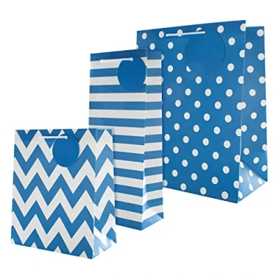 Image of Hallmark Multi Occasion Gift Bag Bundle 3 Essential Sized Bags in Contemporary Blue Designs