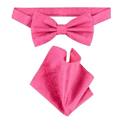 Image of Vesuvio Napoli BowTie Hot Pink Fuchsia Paisley Mens Bow Tie &amp; Handkerchief