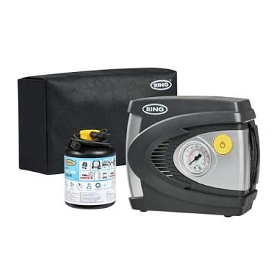 Image of Ring Automotive RTK6 Flat Tyre Emergency Repair Kit with TPMS Safe through valve sealant RAC610 inflator. Suitable for all car makes and models, Black