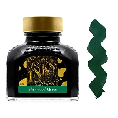 Image of Diamine 80ml Sherwood Green fountain pen ink bottle