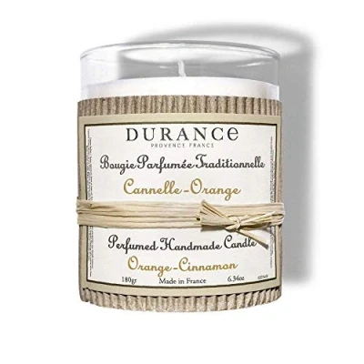 Image of Durance Orange &amp; Cinnamon Perfumed Handmade Candle 180g Luxury Scented with Glass Jar 40hrs Long Burning Home Fragrance Aromatherapy