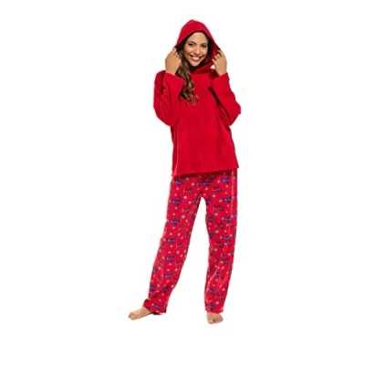 Image of INSIGNIA Ladies Pyjamas Scotty Dog Print Long Sleeve Fleece Winter Warm Lounge Wear (XL, Red)