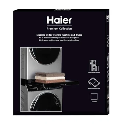 Image of Haier Premium Universal Stacking Kit for Washing Machines and Tumble Dryers, Space Saving, with Black Anti Tipping Sliding Shelf, Perfect Dryers