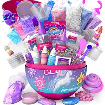 Image of GirlZone Unicorn Egg Sparkly Surprise Slime Kit for Kids, Create Cloud and Magical Slime, Fun Sensory Toy Kids Great Gift Idea