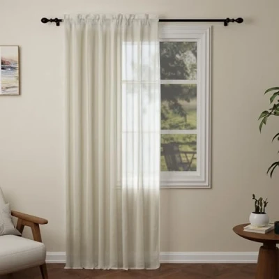 Image of Pacok Cream Voile Curtains, 108 Drop Net Curtain for Windows, Rod Pocket Sheer Panel Curtains Living Room Kitcken Bedroom W56xL108 Inch(Cream, 142 x 274cm)