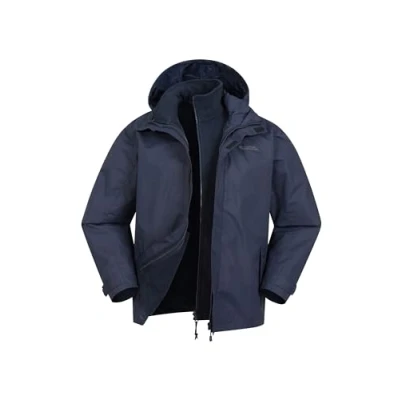 Image of Mountain Warehouse Fell Mens 3 in 1 Water Resistant Jacket Adjustable Coat with Packaway Hood, Detachable Inner Fleece &amp; Many Pockets For Hiking Outdoors Navy XS