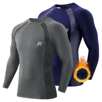Image of MEETWEE Men’s Thermal Underwear Tops, Thermals Shirts Base Layer Top Compression Long Sleeve Tee Shirt Sport Fleece Lined T for Running Workout Skiing