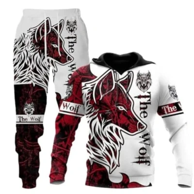 Image of Unisex 3D Wolf Print Hoodie Men Jogging Suit Sweatshirts Hoody + Pants Sets S 6XL (Hoodie1,L)