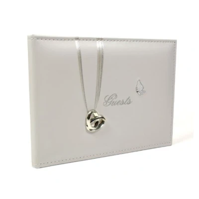 Image of Cream Leather Wedding Guest Book With Ring and Butterfly 40 Pages