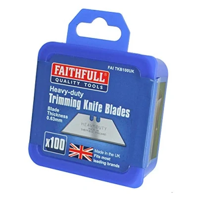 Image of Faithfull FAITKB100UK 100 Heavy Duty Utility Knife Blades With Storage Box, Made in UK, Black