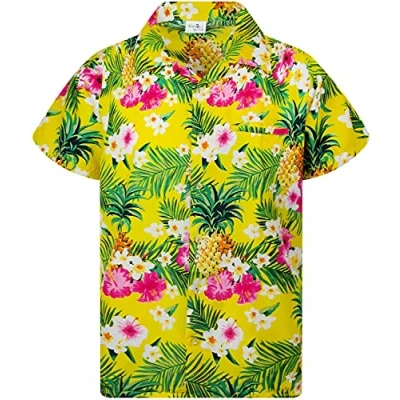 Image of King Kameha Funky Hawaiian Shirt Kids Boys, Shortsleeve, Print Pineapple Flowers, Yellow, 8
