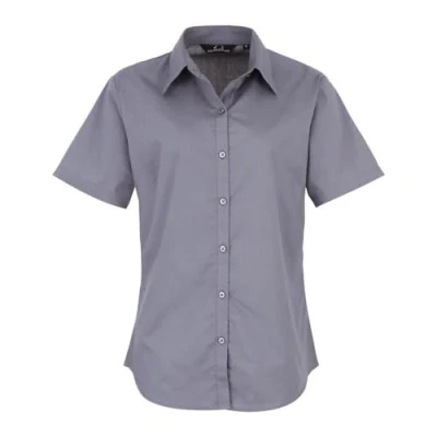 Image of Premier Women&#039;s poplin Short Sleeve Blouse, Ladies Plain Work Shirt Steel Size 10