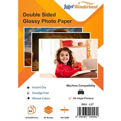 Image of Pack of 50 A4 Photo Paper Glossy Double Sided 140 GSM (210mm x 297mm) for Canon, HP Printers LabelWonderland