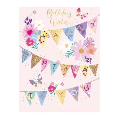 Image of Words N Wishes Female Birthday Card General for Women Bunting with Embossed Foil Details Eco Friendly and Recyclable