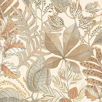 Image of Eden Leaf Floral Natural Cream Wallpaper Sample Flower Nature Botanical Jungle