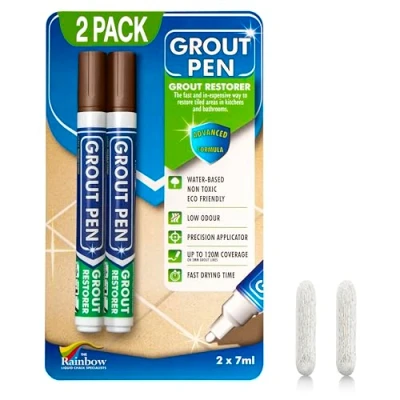 Image of Twin Pack (BROWN) grout Pen Designed for restoring tile in bathrooms &amp; kitchens